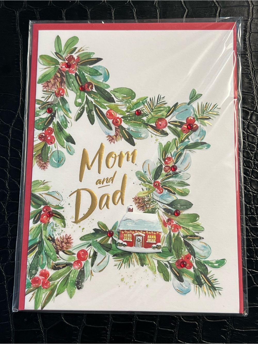 Papyrus Green & Red Holiday Wreath Card for Mom and Dad